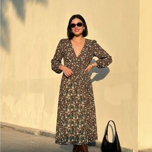 MNG Floral V-Neck Long Sleeve Dress